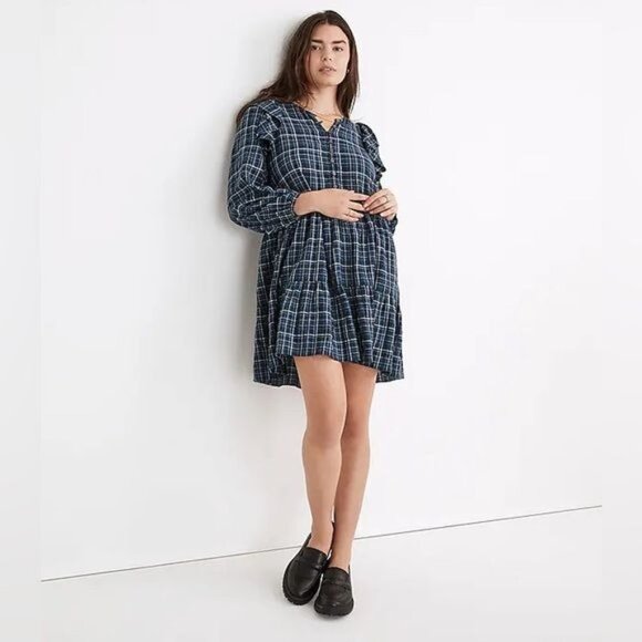 MADEWELL Gauze Ruffle-Trimmed Mini Dress in Deep Indigo Size S - Picture 13 of 13